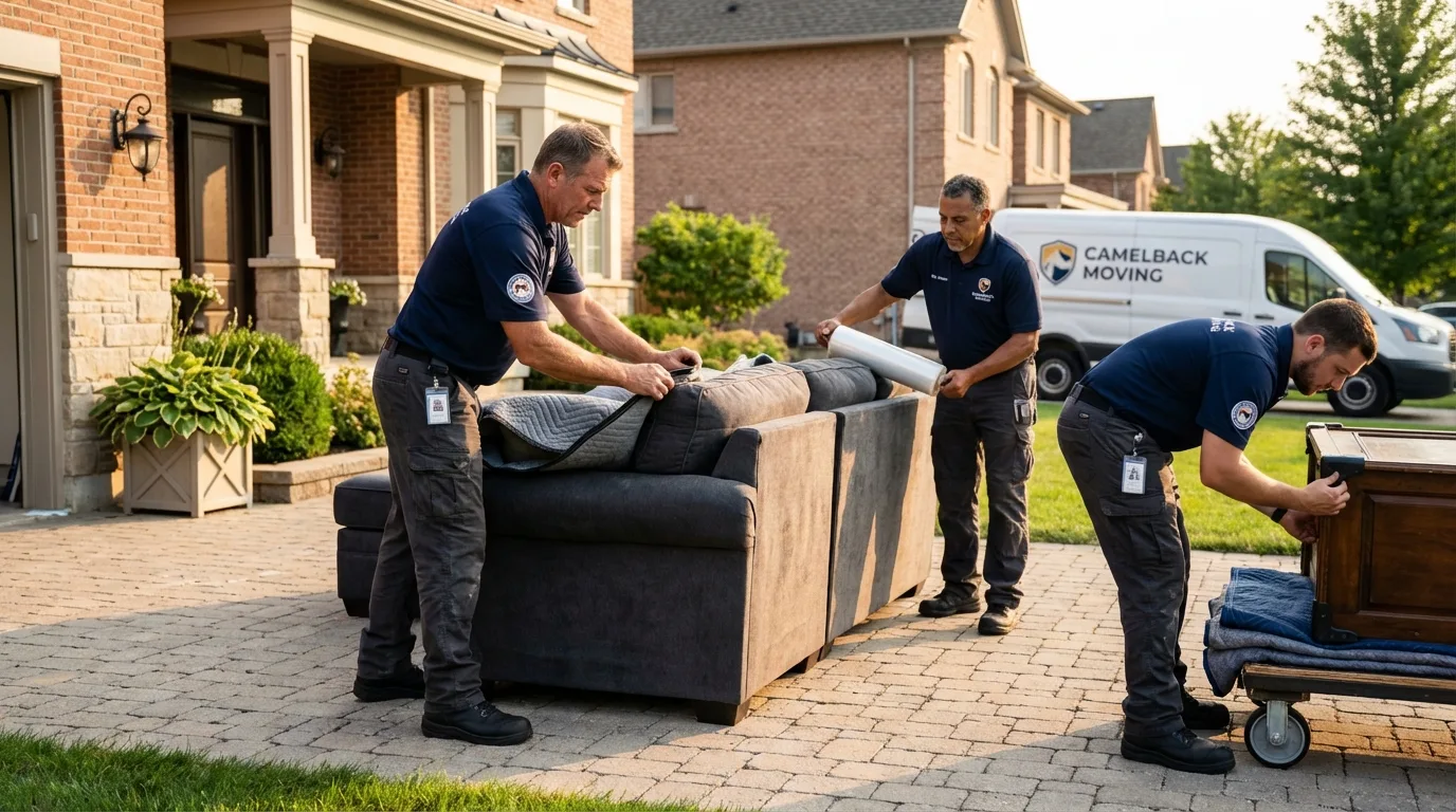 Large estate moving crew wrapping furniture in Condon, OR
